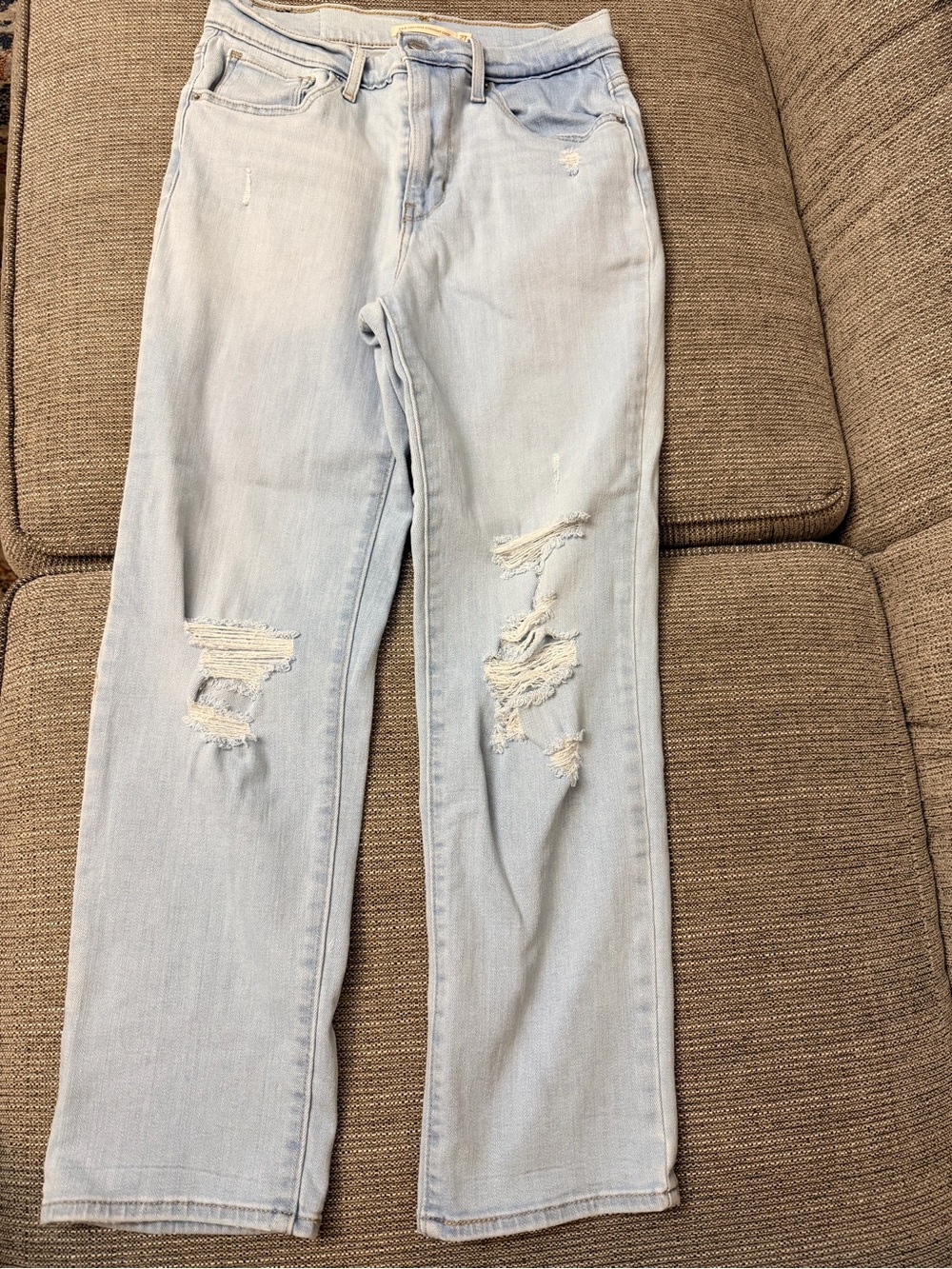 Levi's Light Wash Distressed Straight Leg Jeans